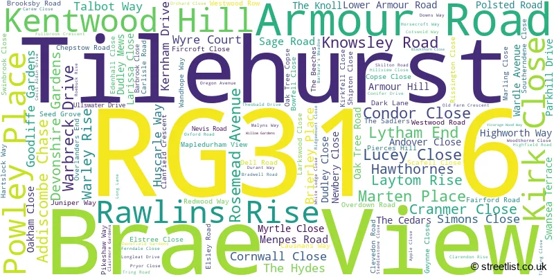 A word cloud for the RG31 6 postcode
